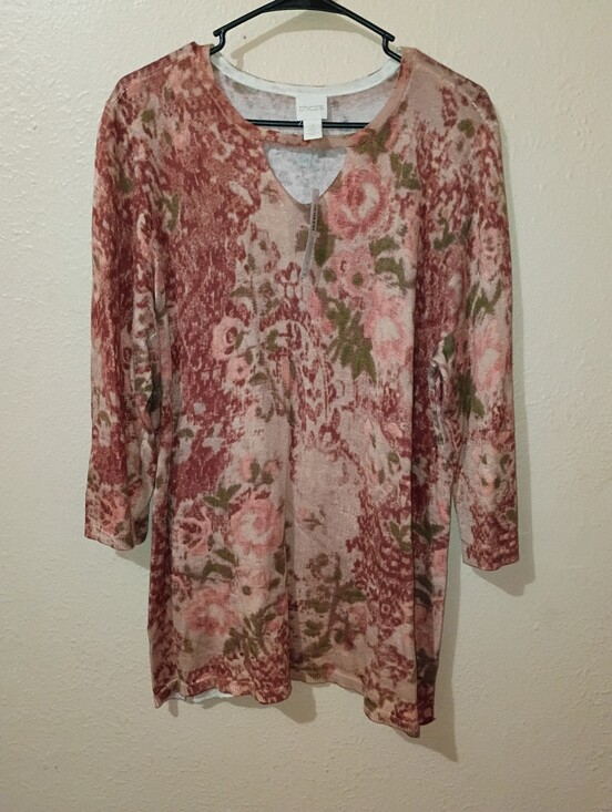 Chico's Tops - NWT Chico's SIZE 2X Rose and Olive Floral Knit Tunic with Keyhole